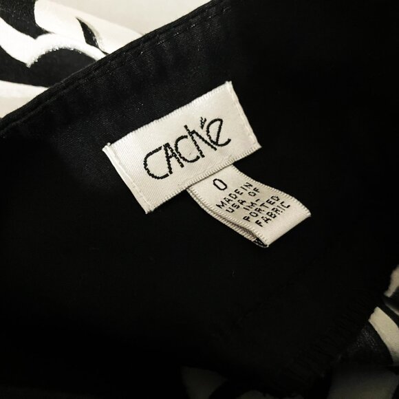 Cache Damask Black & White Floral Short Skirt w/Silver Trim & Pleats Size 0 EUC - Picture 2 of 9